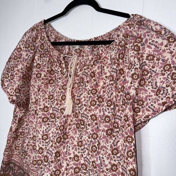 Faherty Women’s Florence Organic Cotton Peasant Blouse Earth Block Print S - Picture 3 of 5